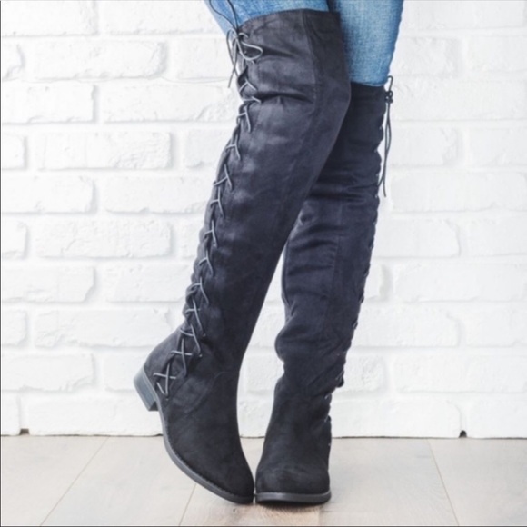 ❤️ LAST PAIR LEFT Side Lace Up Over The Knee Boots - Picture 3 of 8